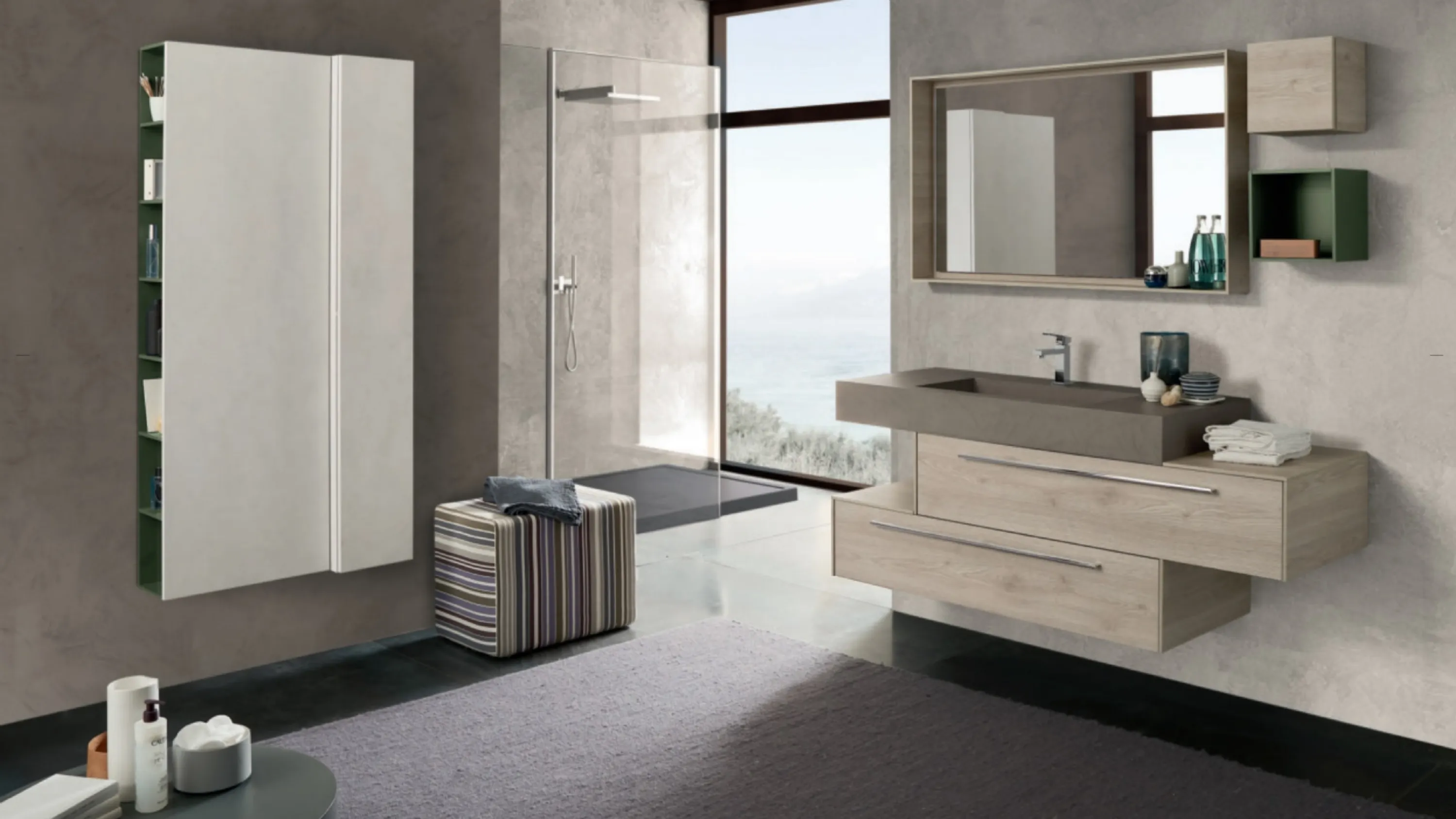 Mobile da Bagno sospeso C016 in melaminico Rovere dogato Grigio di Baxar