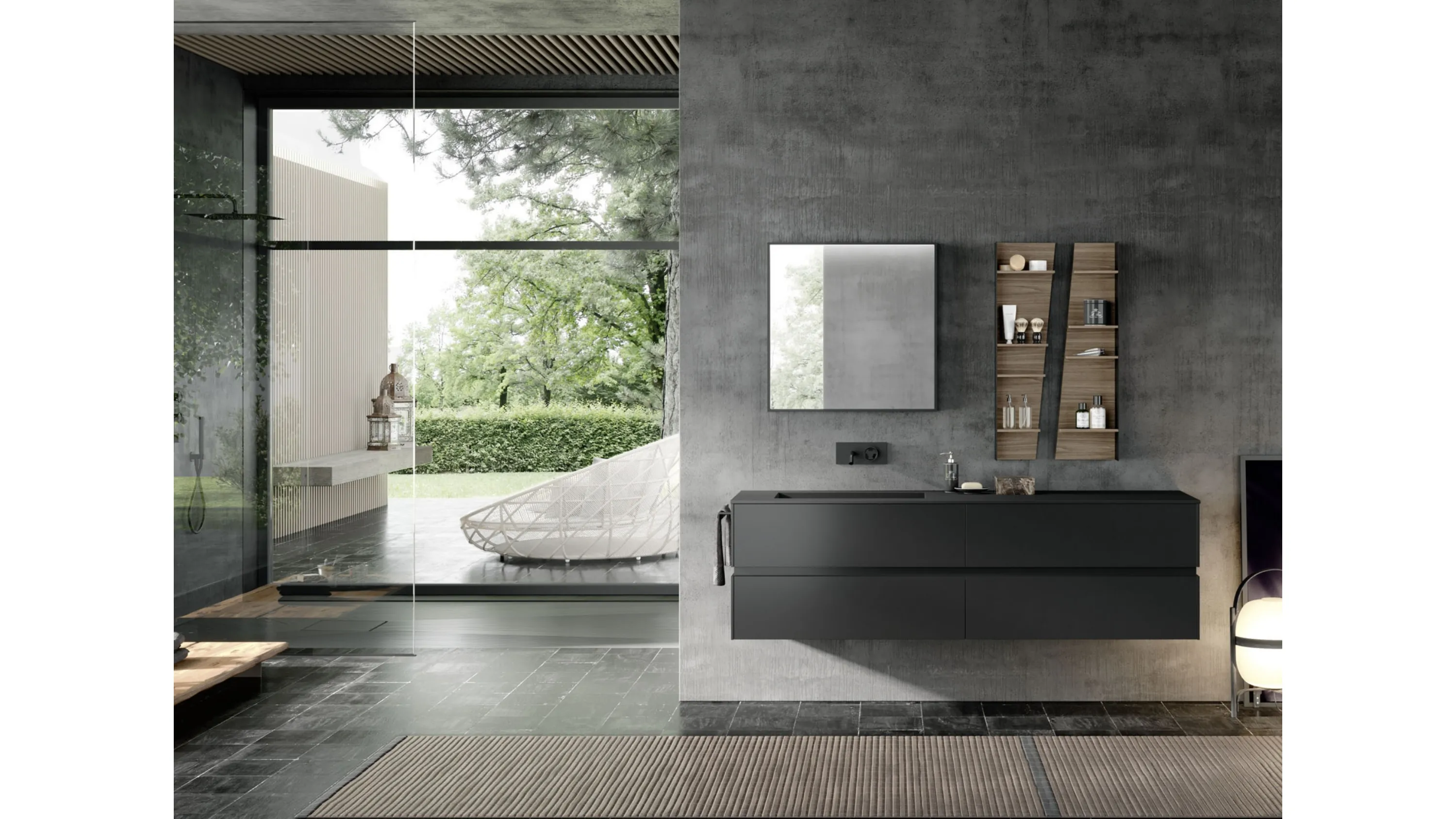 Mobile da Bagno sospeso M2 System 224 in laccato opaco di Baxar